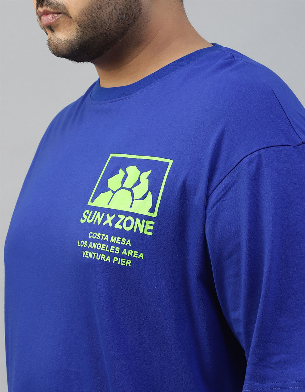 Veirdo Blue Graphic Printed Plus Size T-shirt