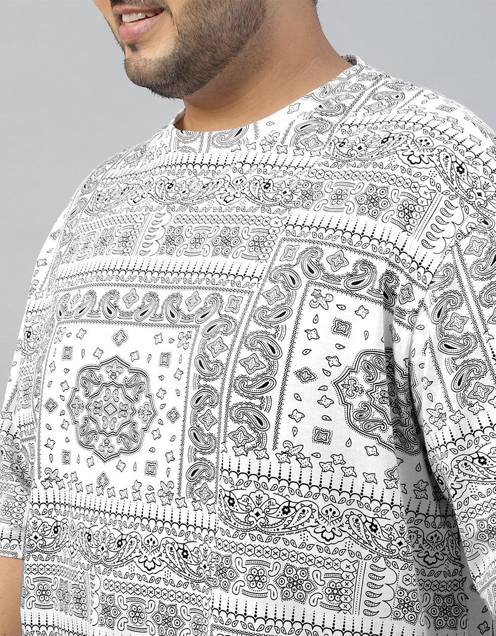 Paisley White All Over Printed Plus Size T-shirt