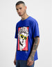 INTENSE FEELINGS Blue Oversized Front Graphic Printed T-shirt