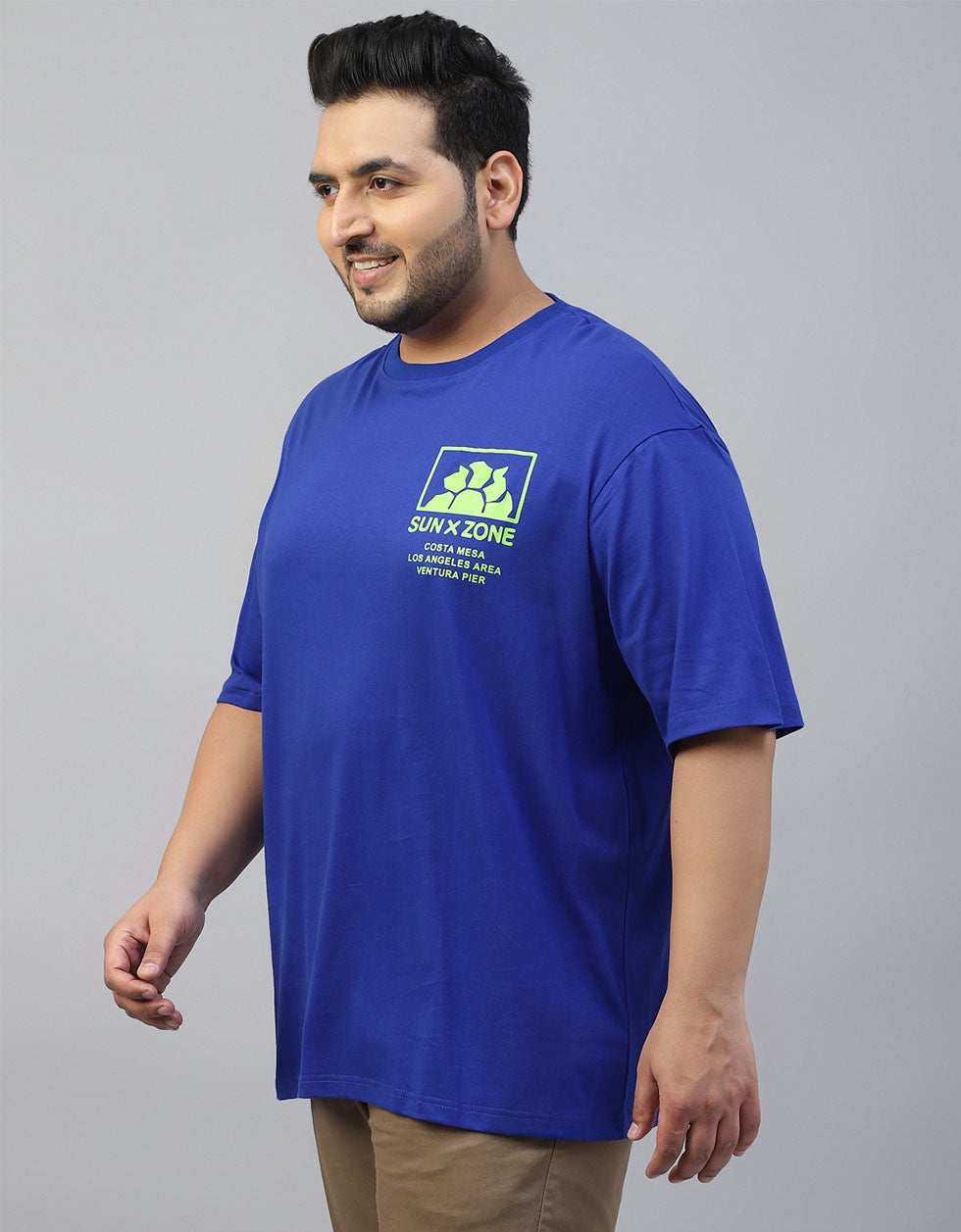 Veirdo Blue Graphic Printed Plus Size T-shirt