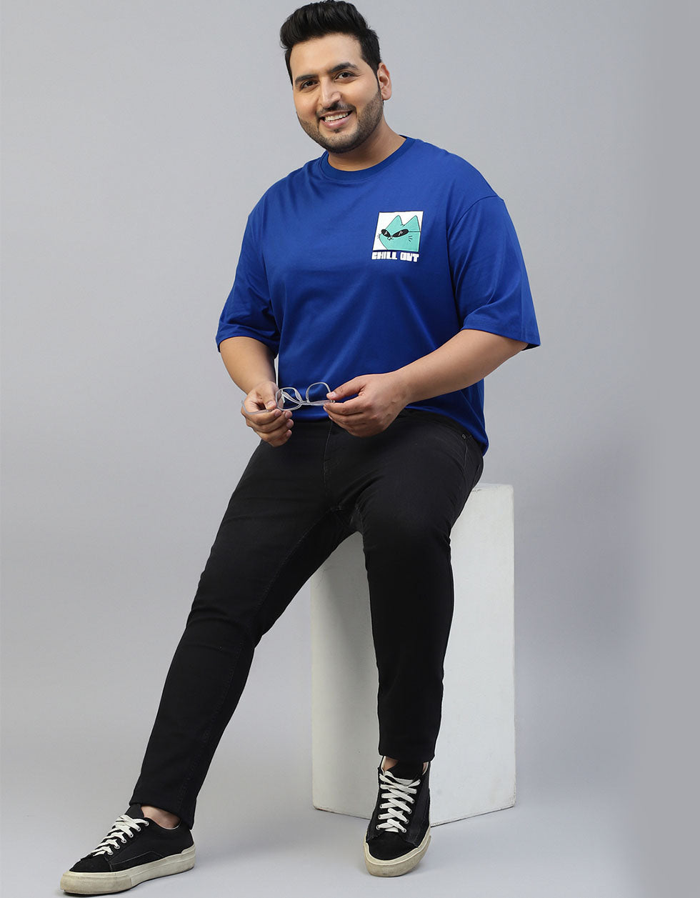 Chillout Blue Graphic Printed Plus Size T-shirt