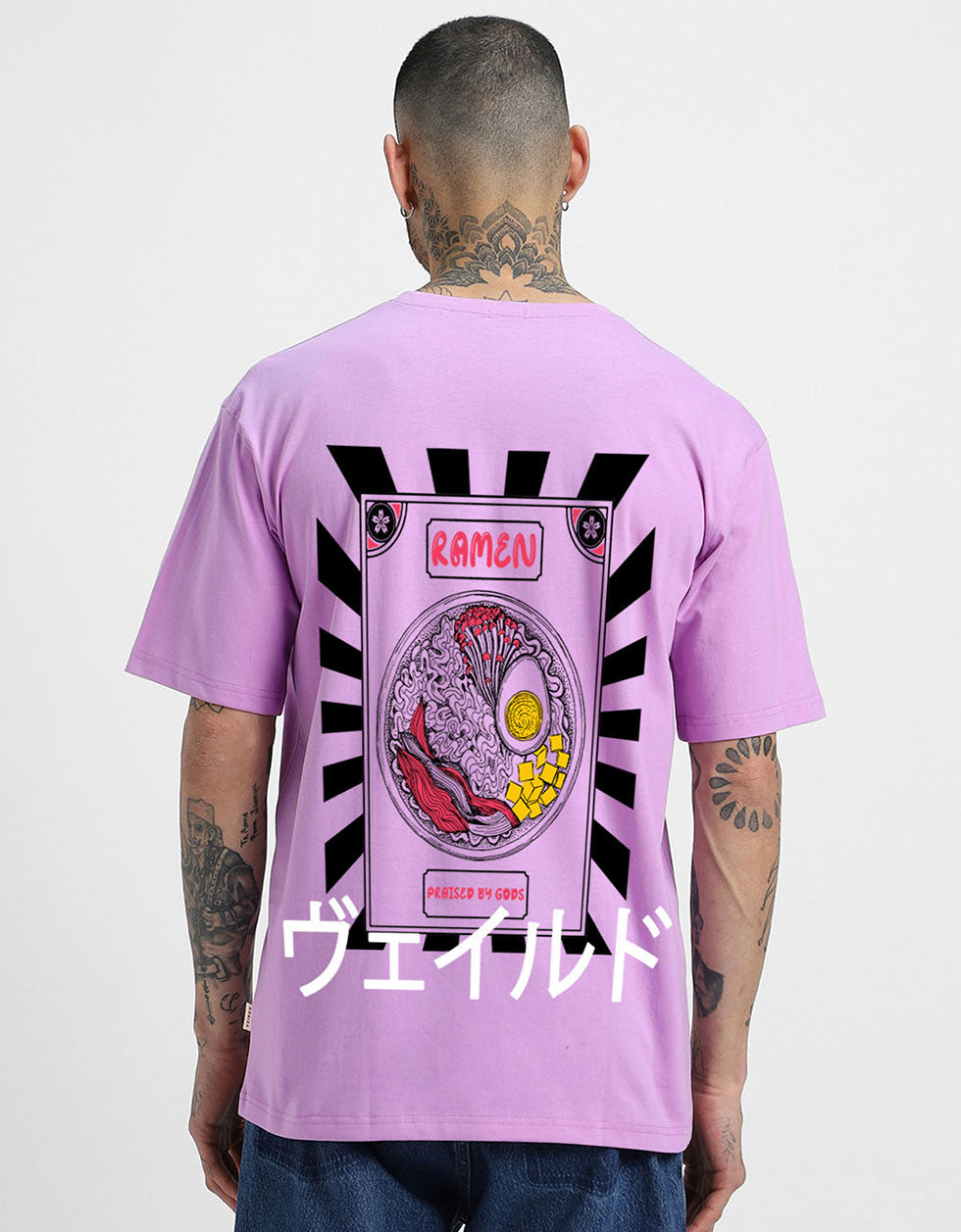 Ramen Lilac Oversized Back Graphic Printed Tshirt