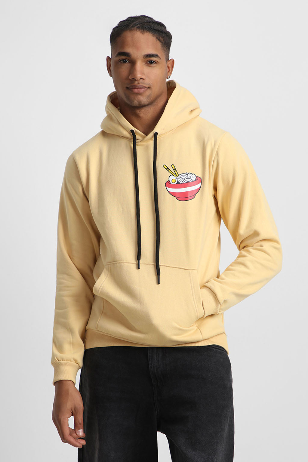 Ramen Beige Regular Fit Back Printed Hoodie