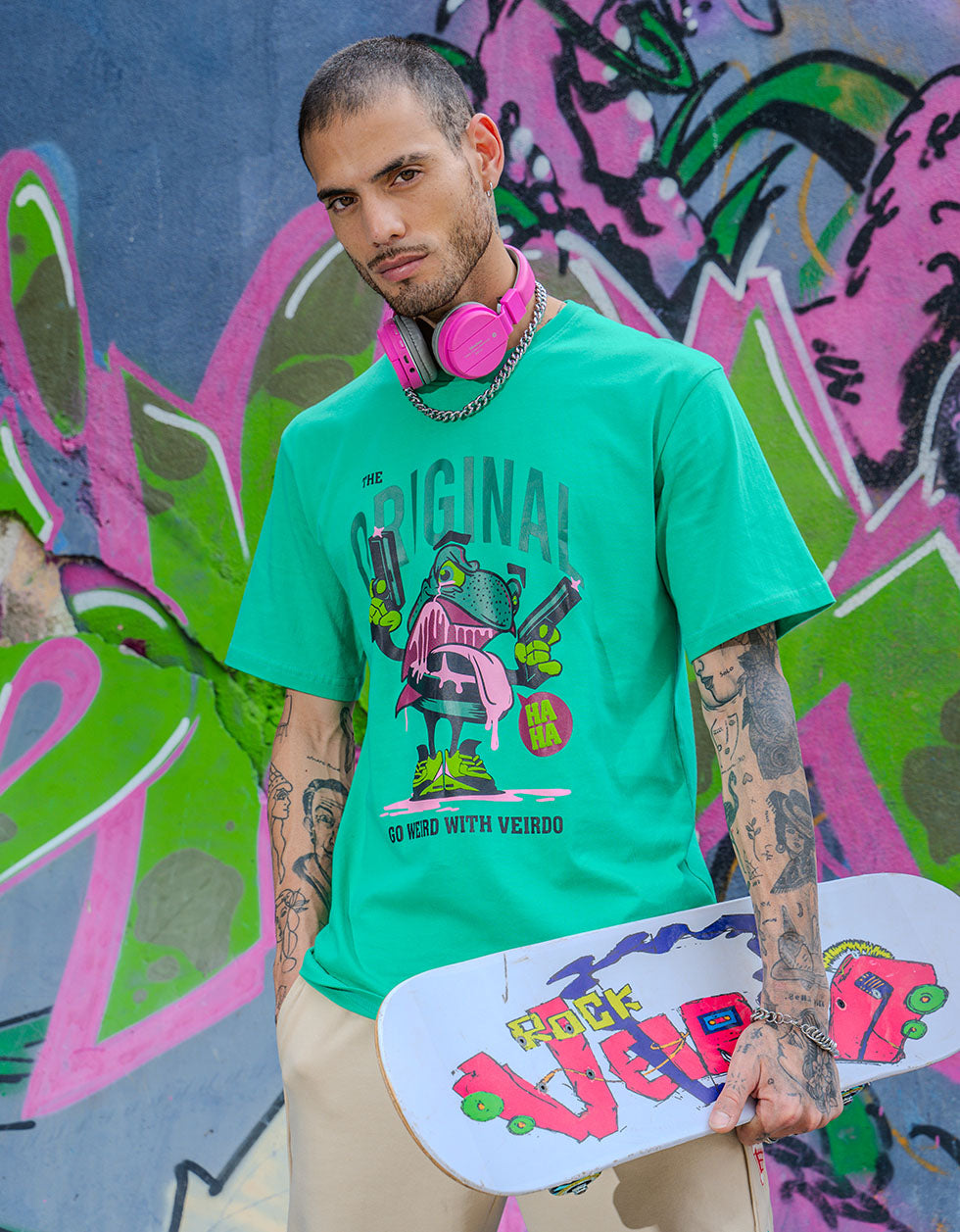 Originals Green Oversized Chest Graphic Printed T-shirt