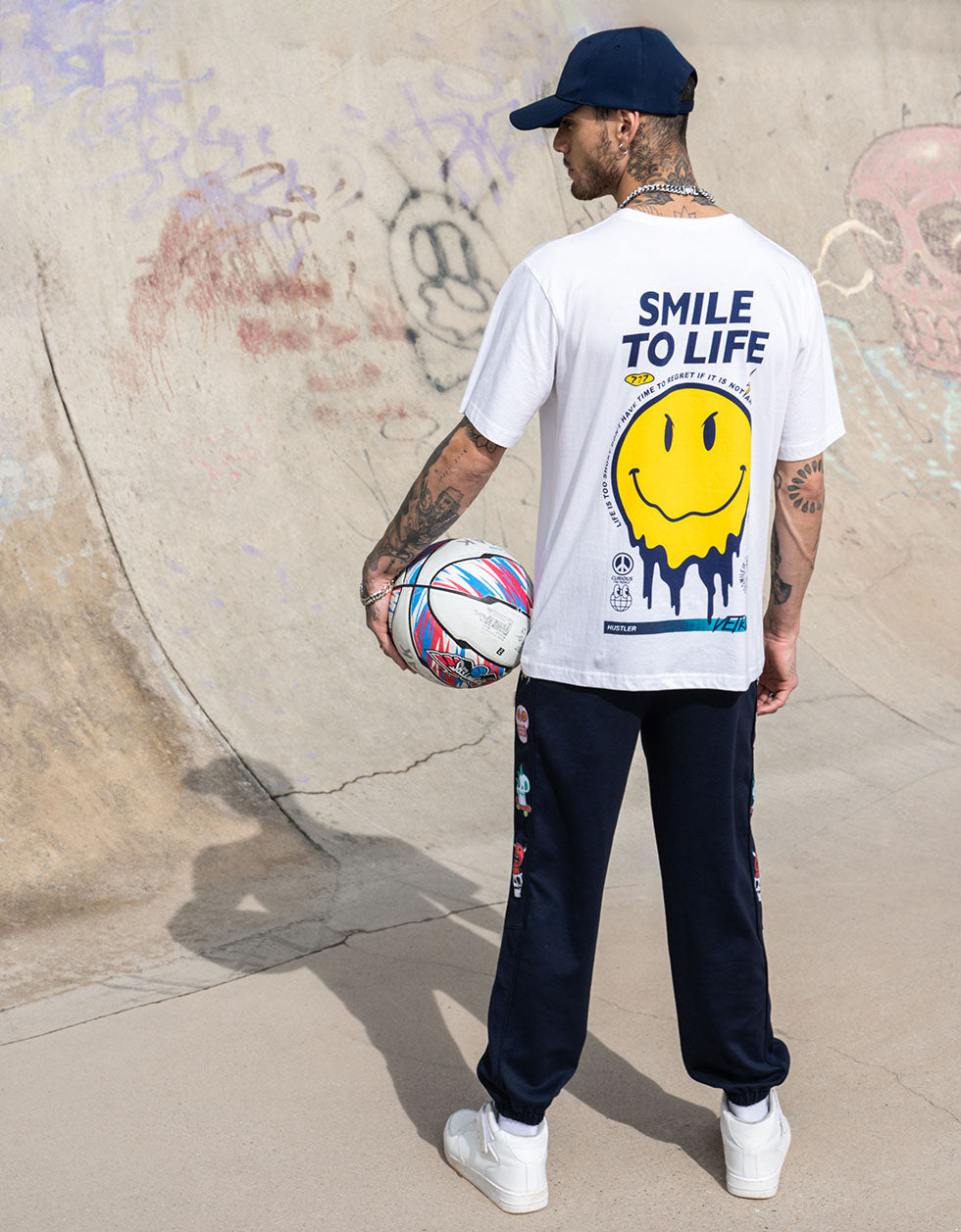Smile to Life White Oversized Back Graphic Printed T-shirt