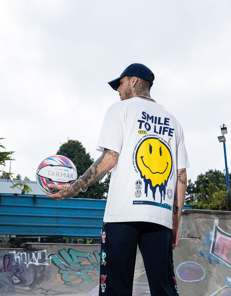 Smile to Life White Oversized Back Graphic Printed T-shirt