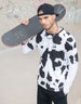 Cow Black Oversized All Over Animal Printed Half Sleeve T-shirt