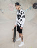 Cow Black Oversized All Over Animal Printed Half Sleeve T-shirt