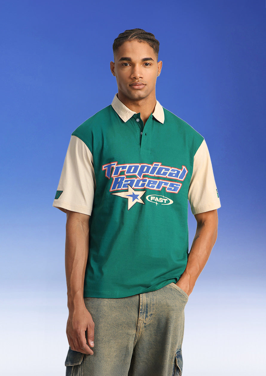 Tropical Racers Green Oversized Polo T-shirt