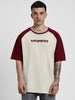 Swanwhite-Maroon Raglan Oversized Typography Printed T-shirt