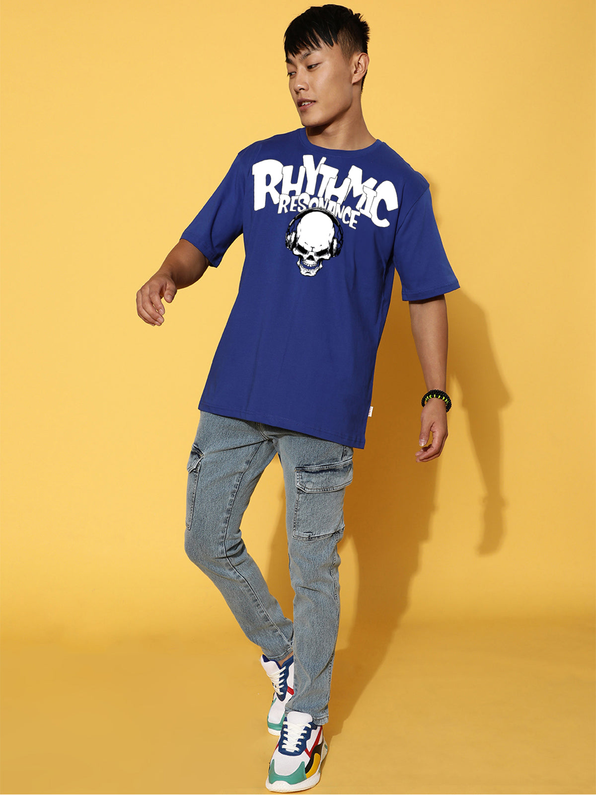 RHYTHMIC Royal Blue Oversized Typographic Front Printed T-shirt