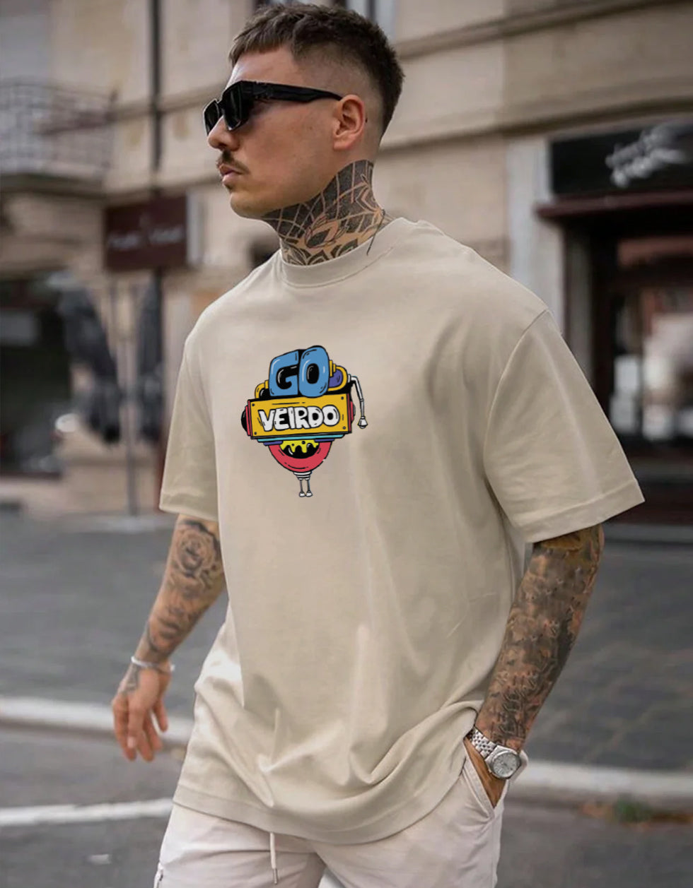 Doodle Swan White Oversized Back Graphic Printed T-shirt