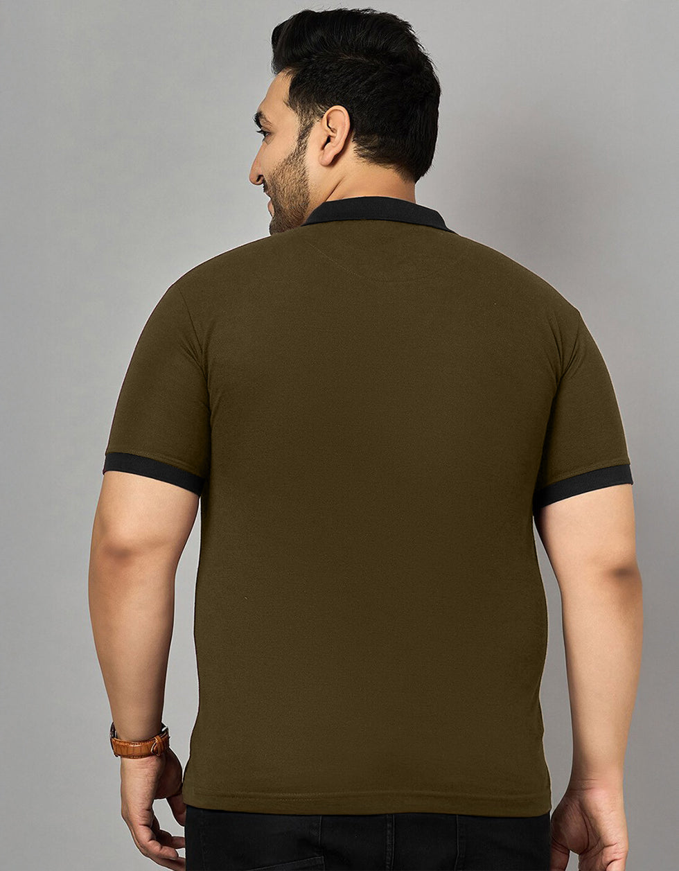 Olive And Black Striped Plus Size Polo T-shirt