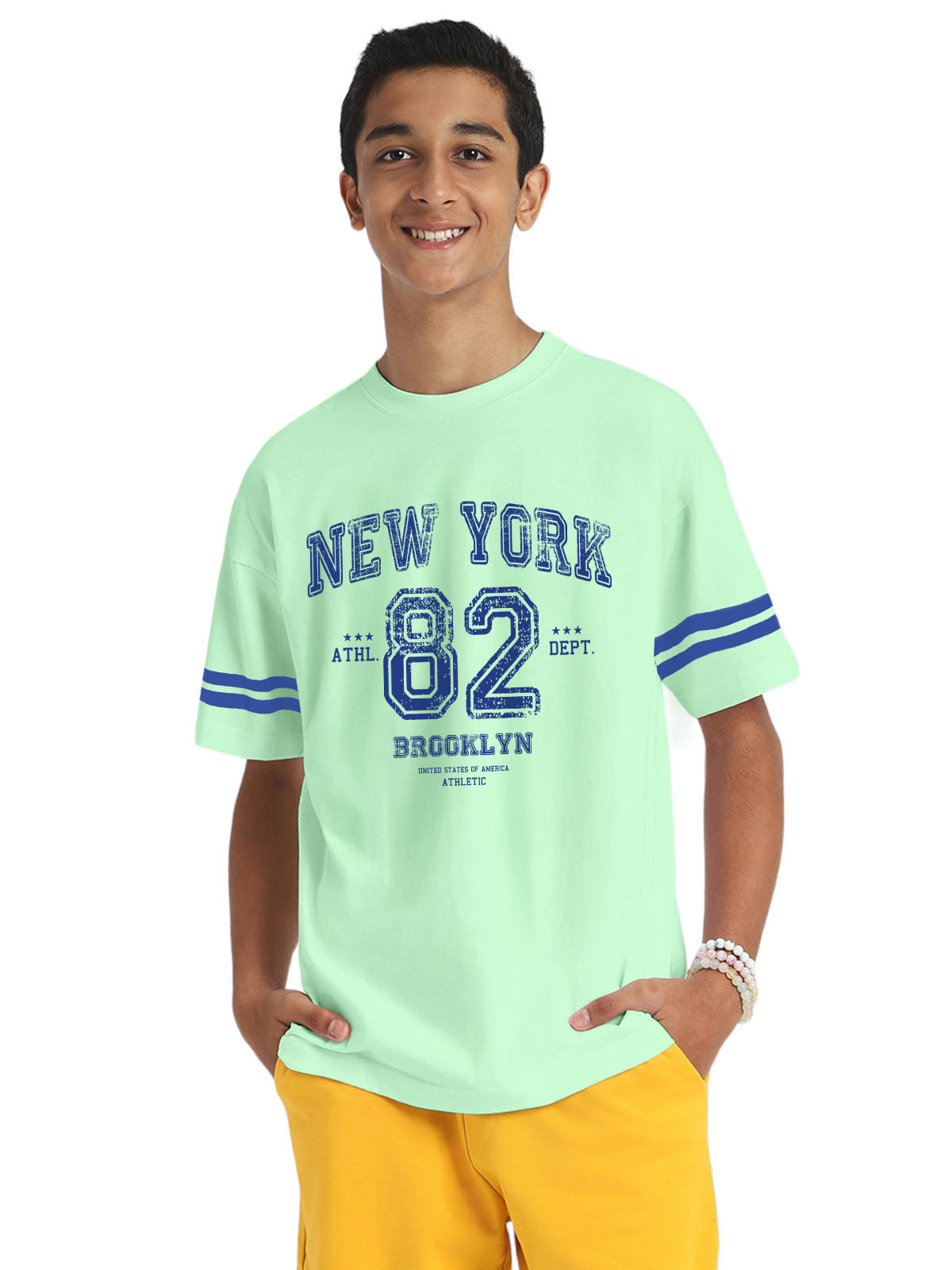 New York Mint Green Oversized Graphic Printed Boys T-shirt