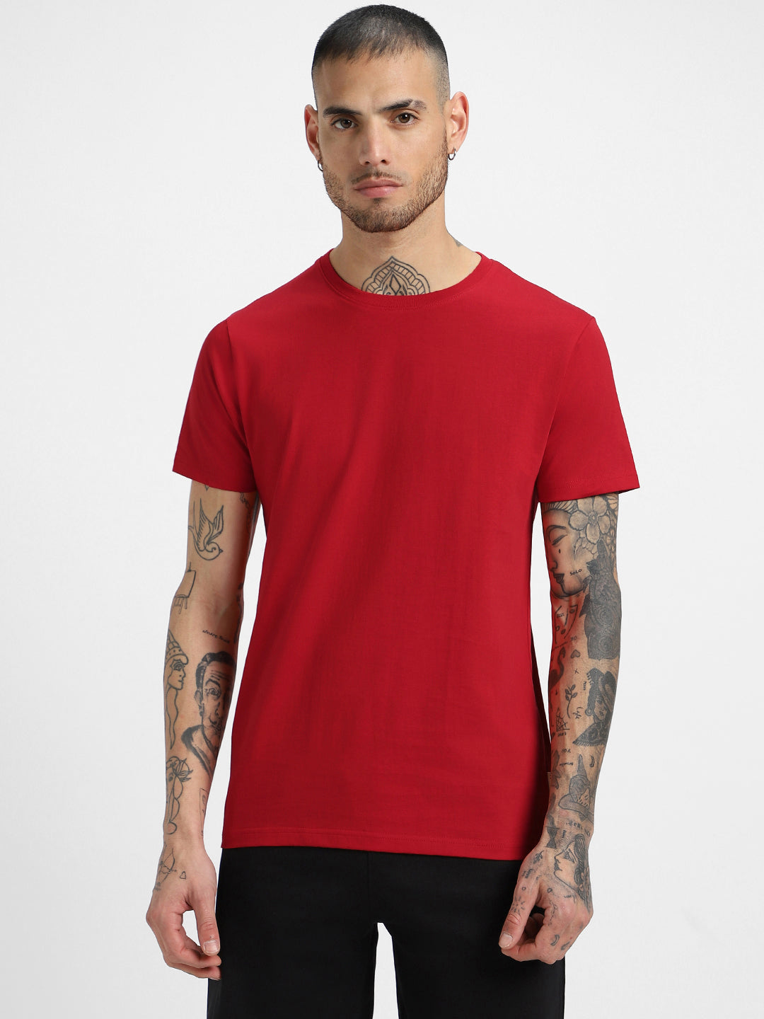Red Plain Regular Fit T-shirt