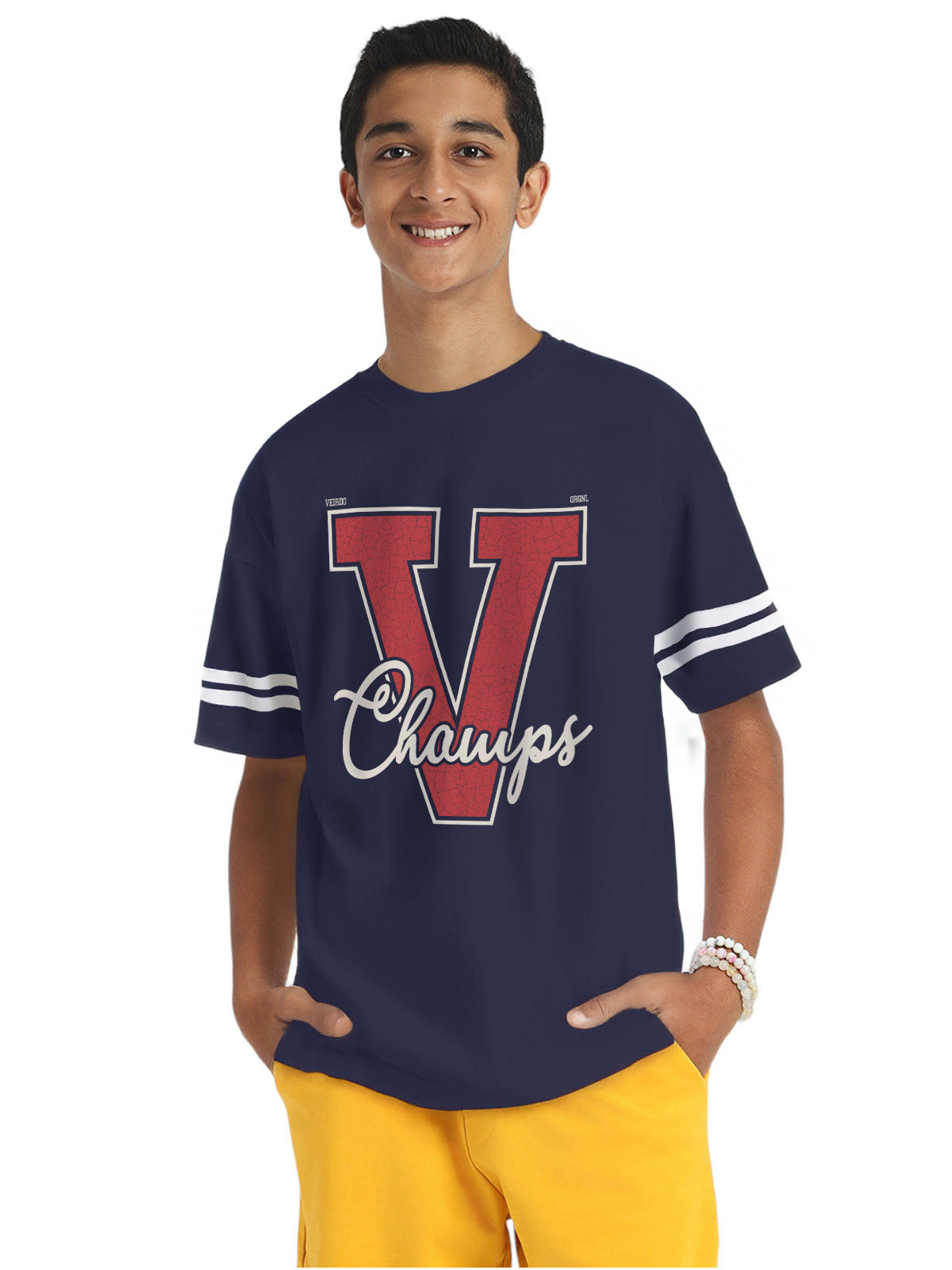 Champs Navy Oversized Graphic Printed Boys T-shirt