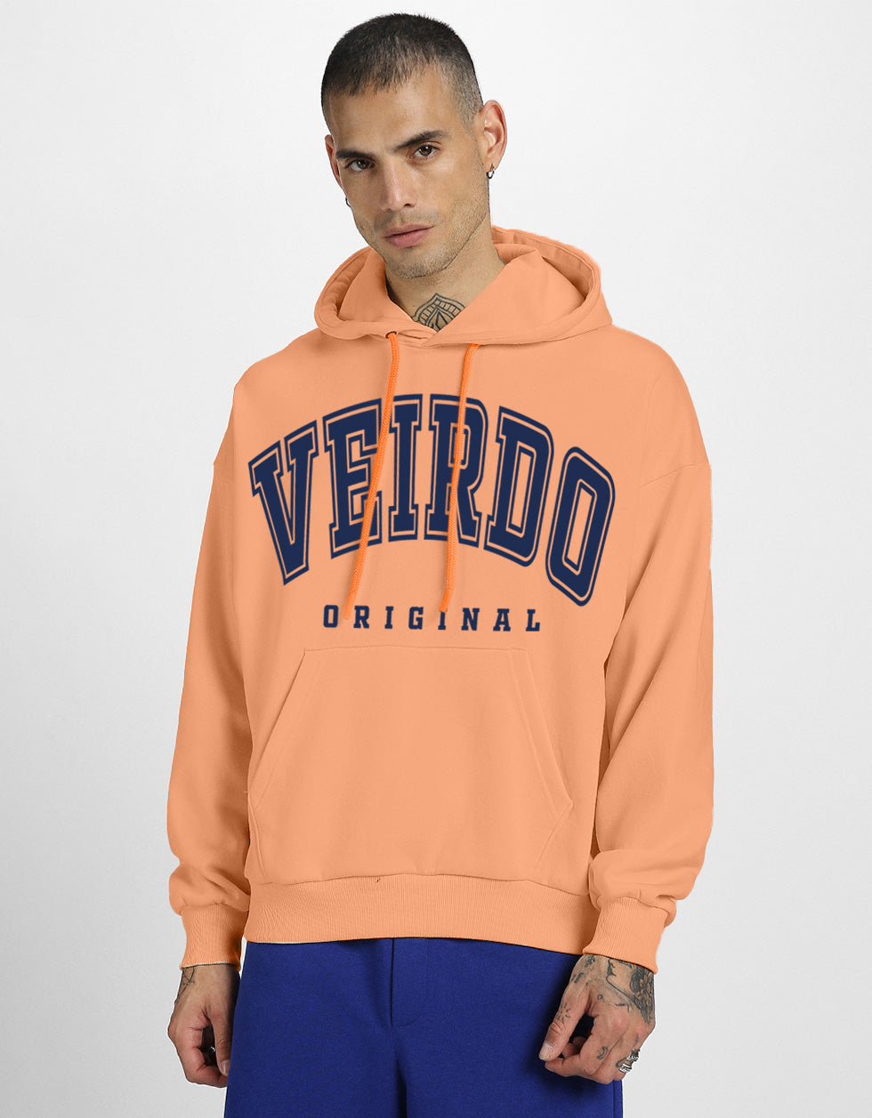 Veirdo Original Orange Front Printed Oversized Hoodie