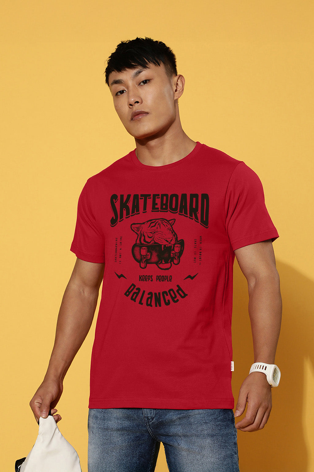 Skateboard Red Regular Fit Printed T-shirt