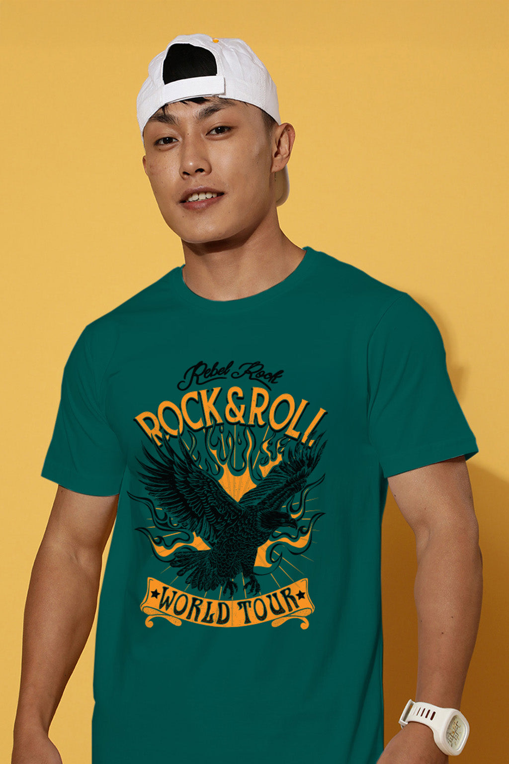 Rock And Roll Green Regular Fit Printed T-shirt