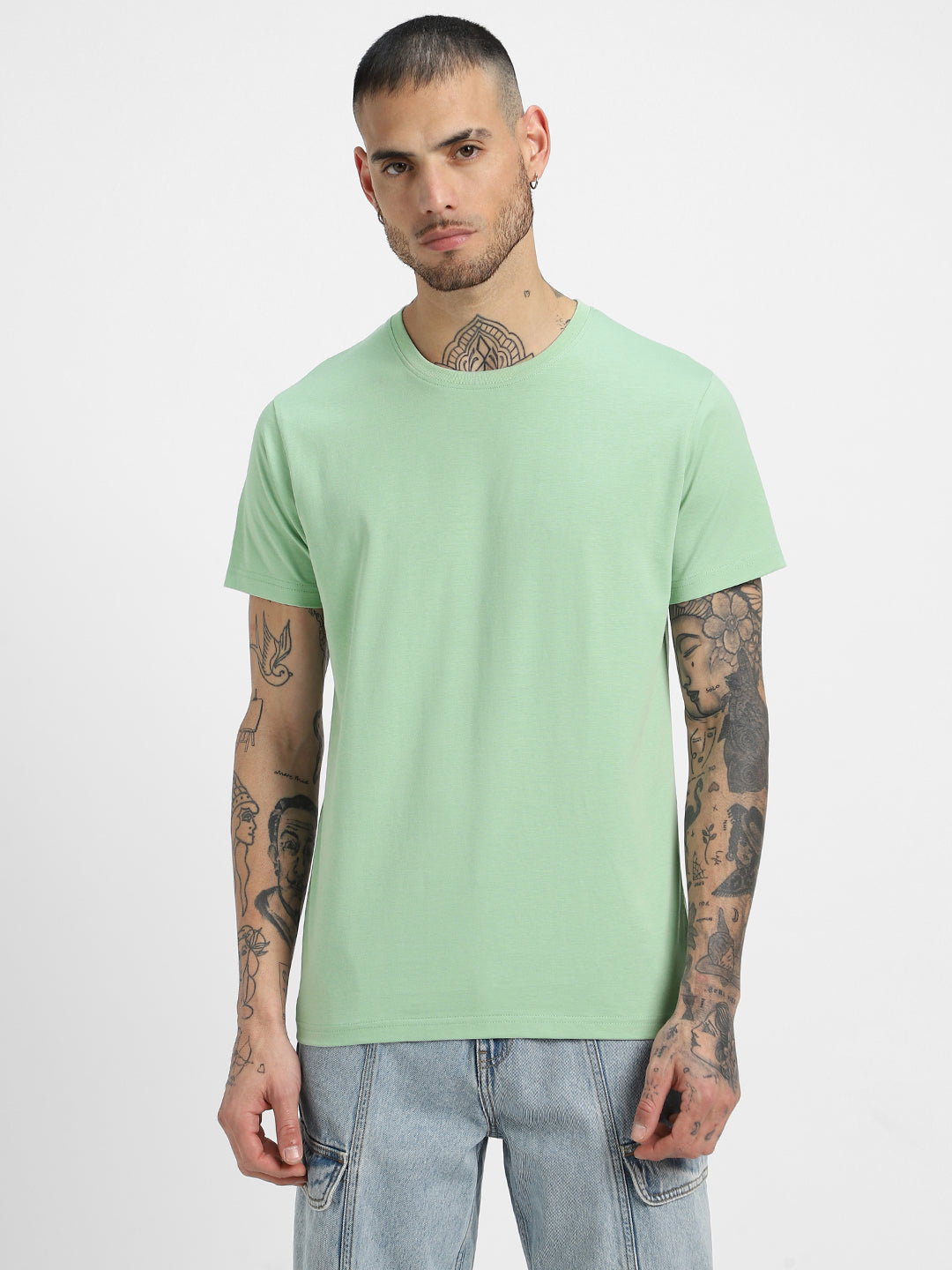 Fog Green Plain Regular Fit T-shirt
