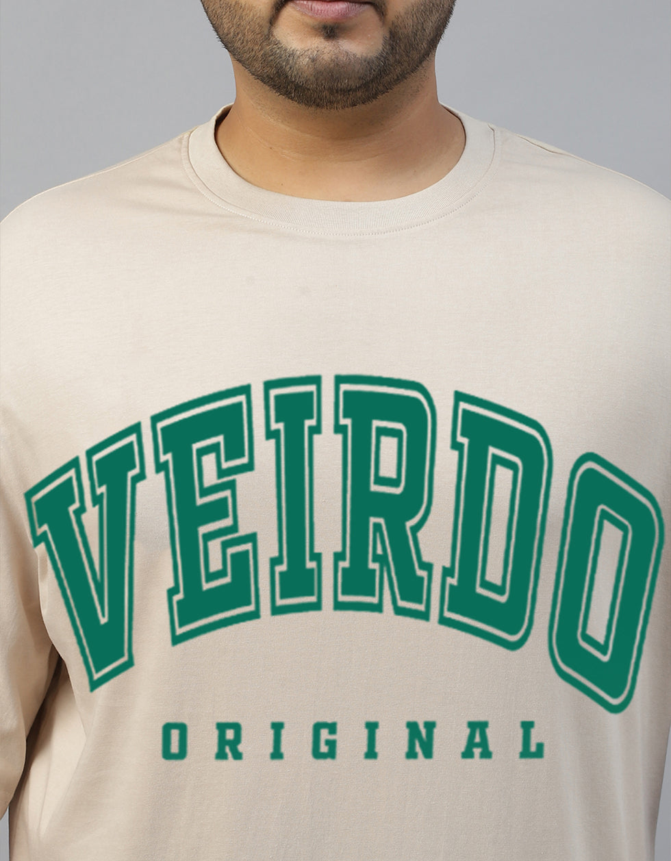 Veirdo Original Beige Graphic Printed Plus Size T-shirt