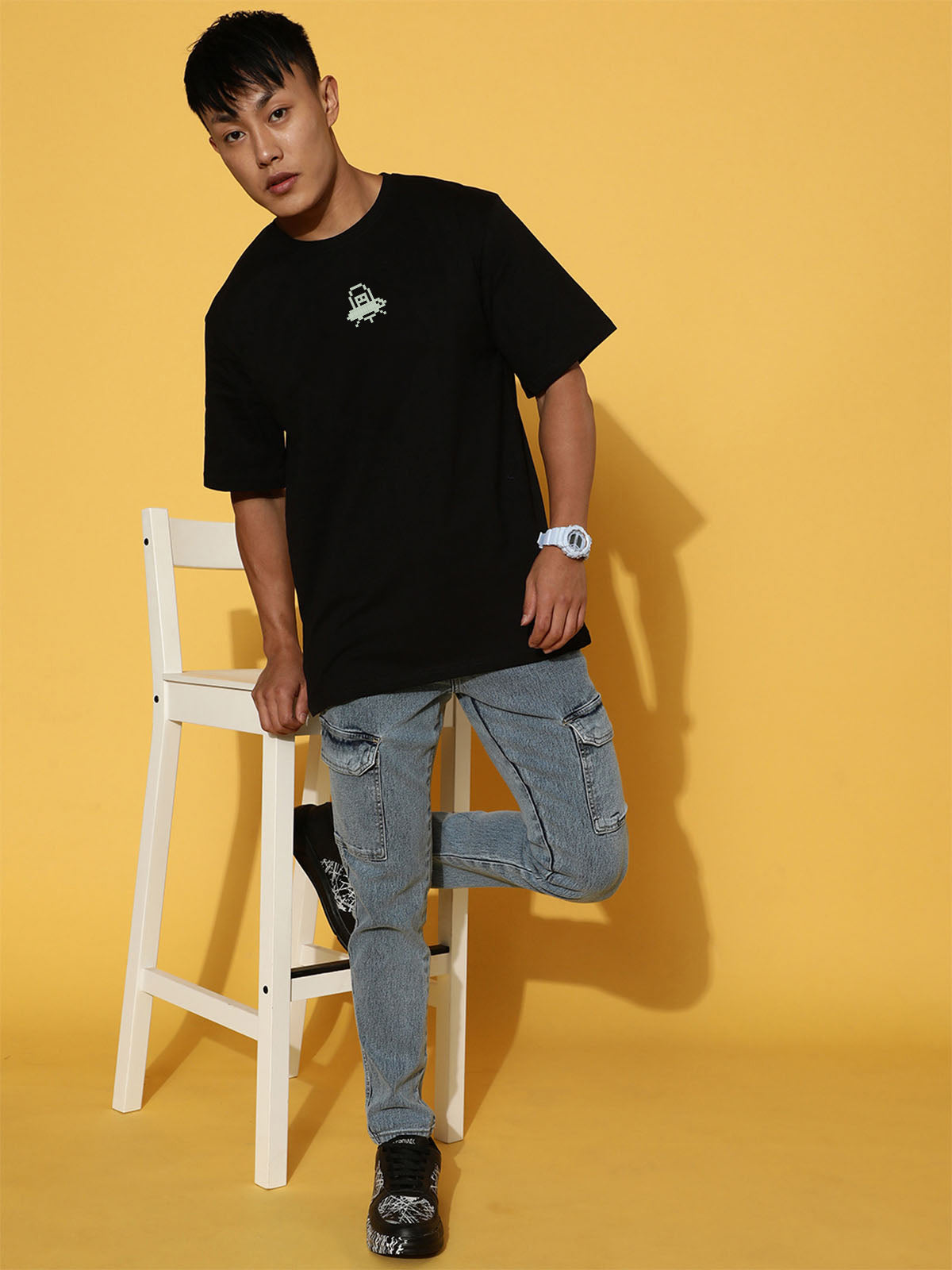 Game Over Black Oversized Back Graphic Printed T-shirt