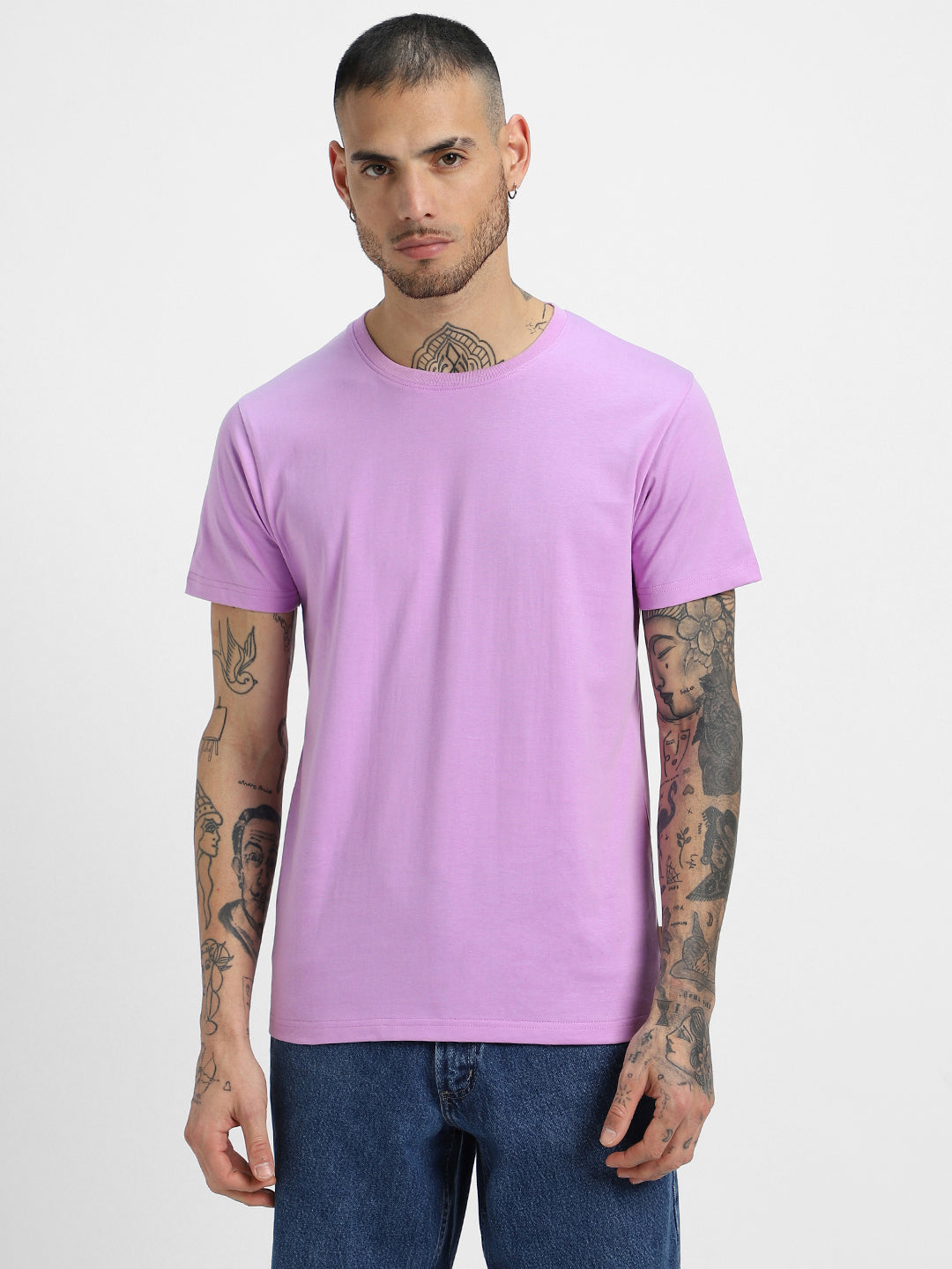 Lilac Plain Regular Fit T-shirt