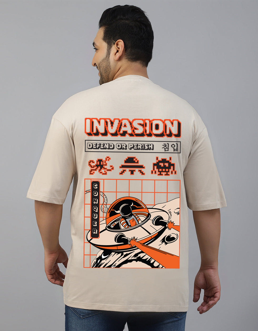 Invasion Swan White Back Printed Plus Size T-shirt