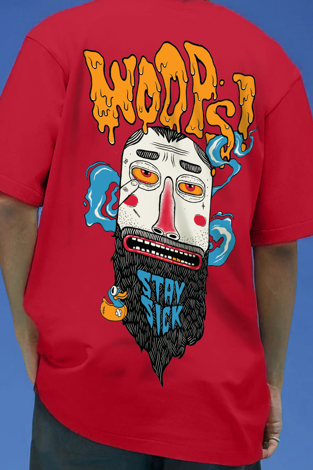 Stay Sick Red Oversized Puff Printed Exclusive T-shirt