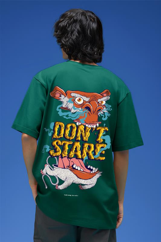 Don't Stare Green Oversized Puff Printed Exclusive T-shirt