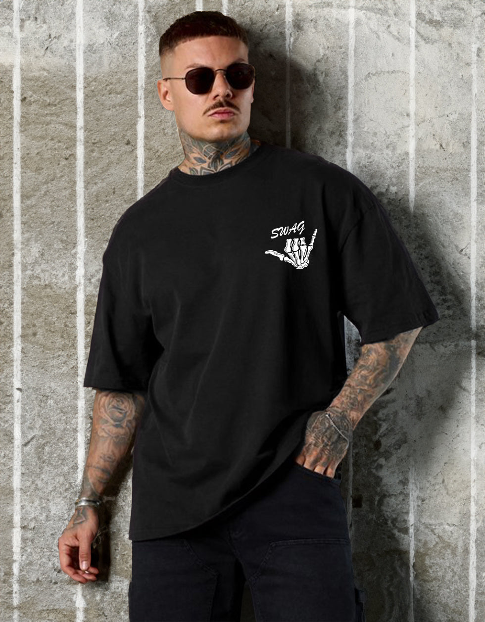 Swag Black Oversized Pocket Graphic Printed T-shirt