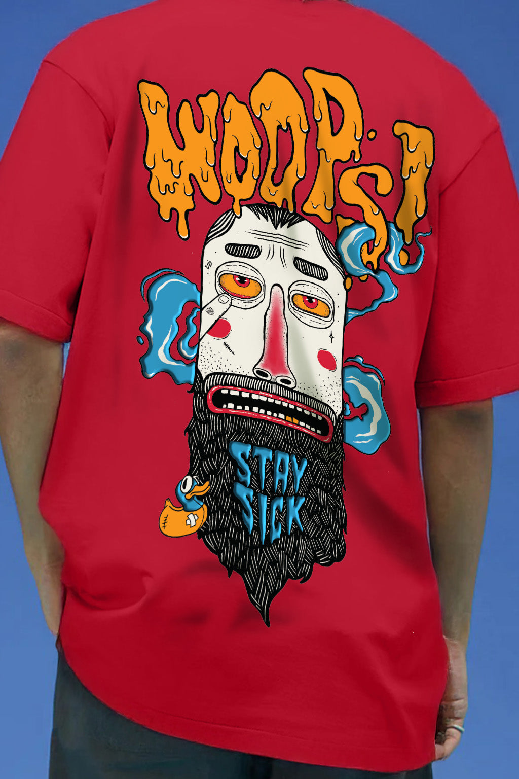 Stay Sick Red Oversized Puff Printed Exclusive T-shirt