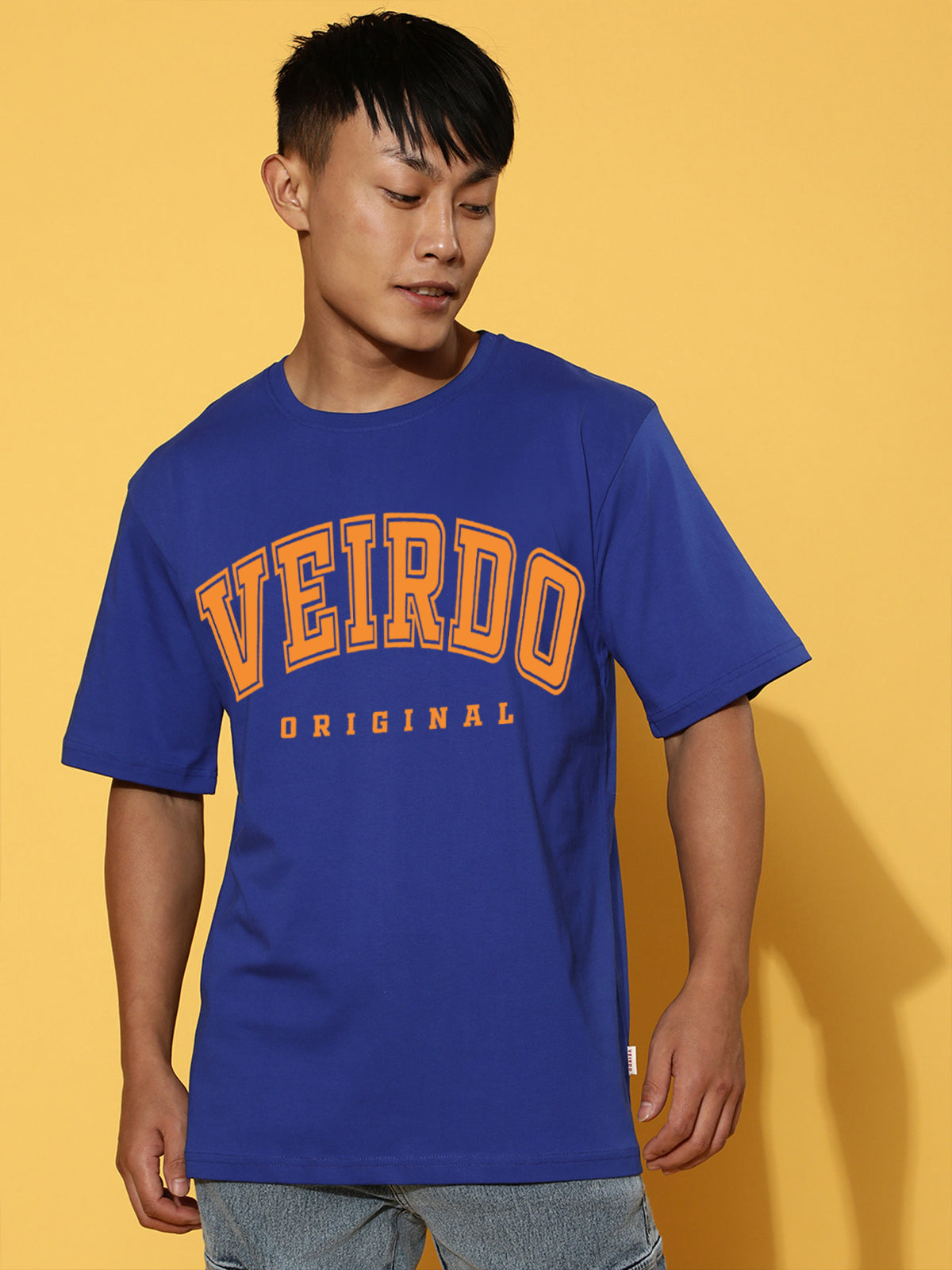 Veirdo Original Royal Blue Oversized Typography Brand Printed  T-shirt