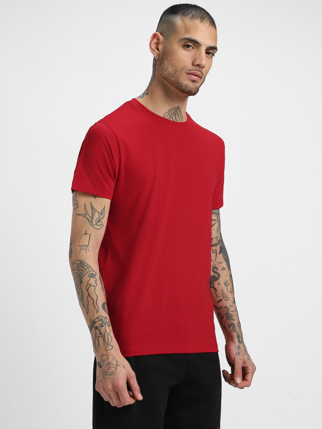 Red Plain Regular Fit T-shirt