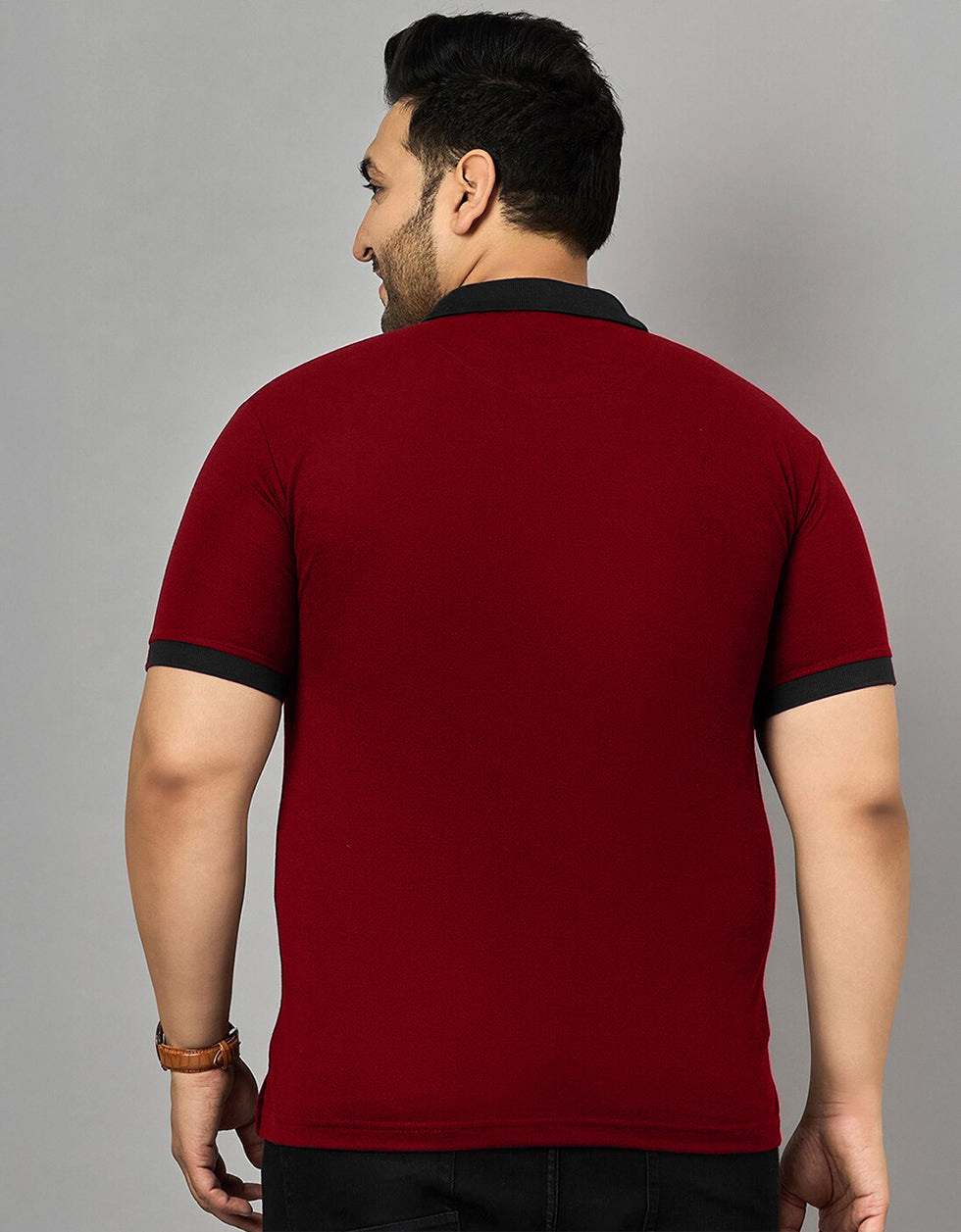 Maroon And Black Striped Plus Size Polo T-shirt