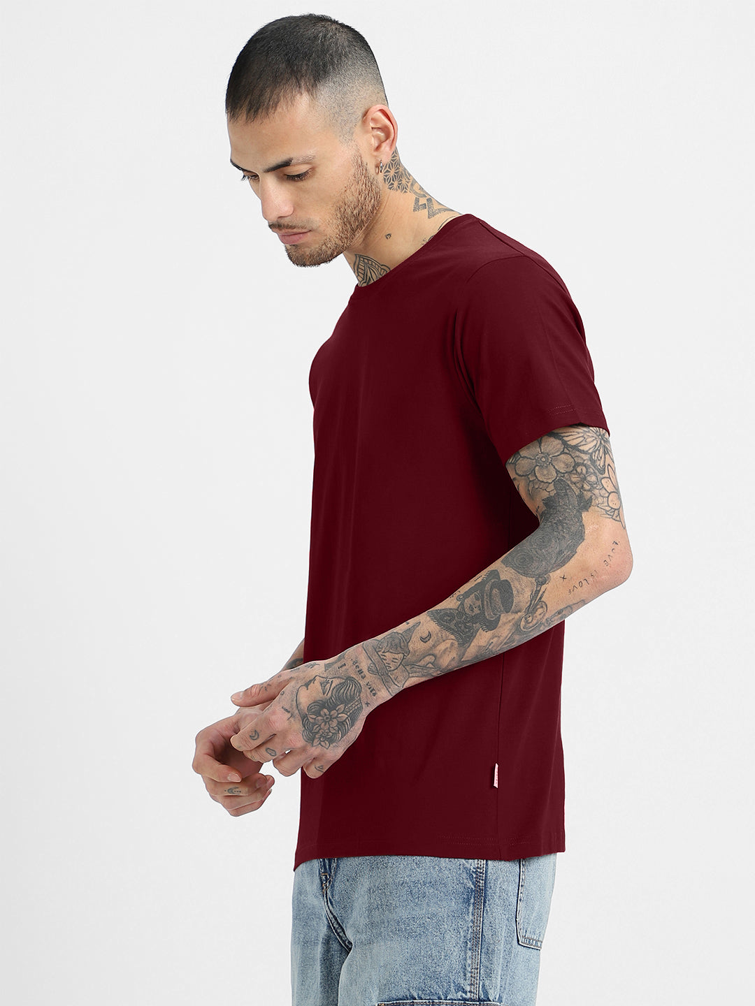 Maroon Plain Regular Fit T-shirt