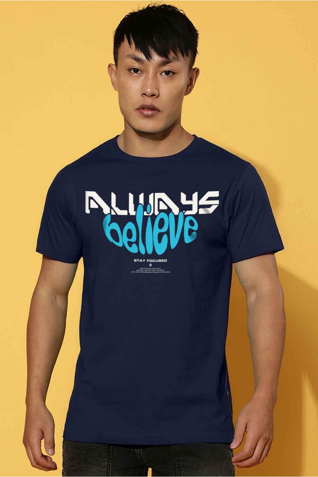 Always Believe Navy Regular Fit Printed T-shirt