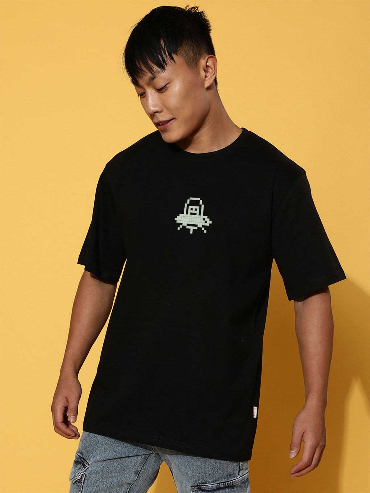 Game Over Black Oversized Back Graphic Printed T-shirt