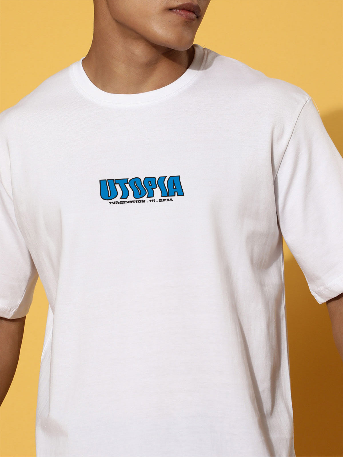 UTOPIA White Oversized Graphic Back Printed T-shirt
