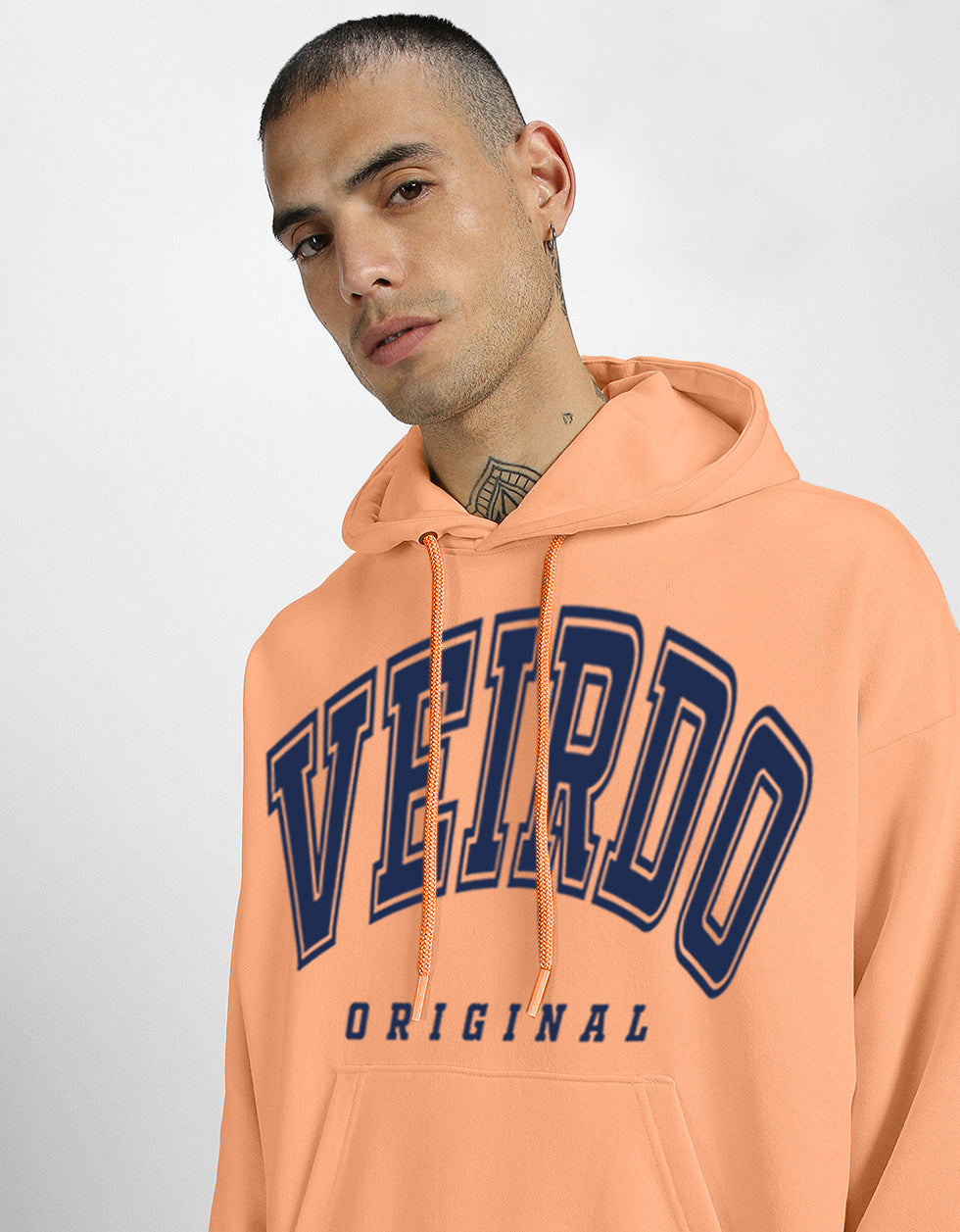 Veirdo Original Orange Front Printed Oversized Hoodie