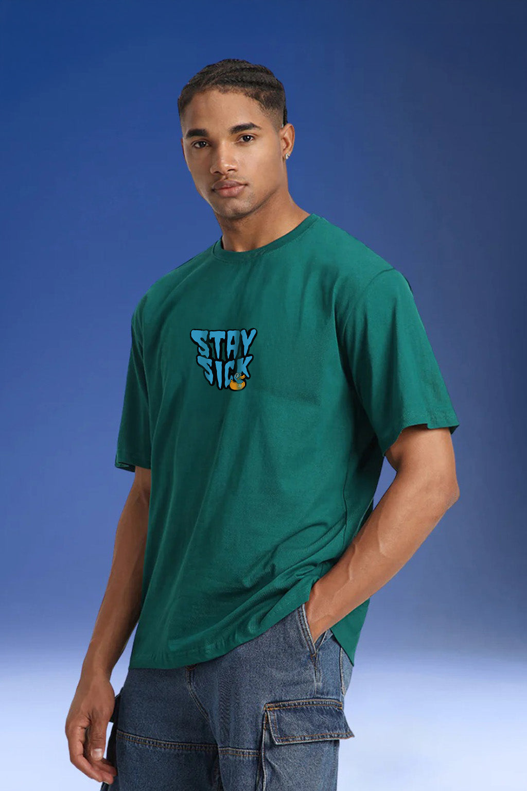 Stay Sick Green Oversized Puff Printed Exclusive T-shirt