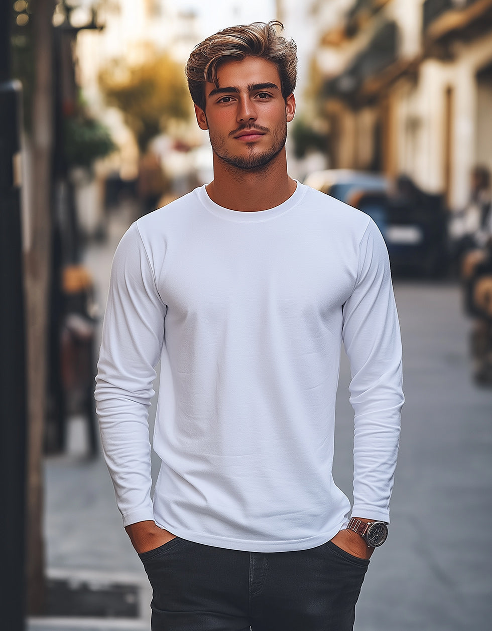 White Plain Full Sleeves Regular Fit T-shirt
