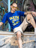 Travel Blue Oversized Chest Graphic Printed T-shirt