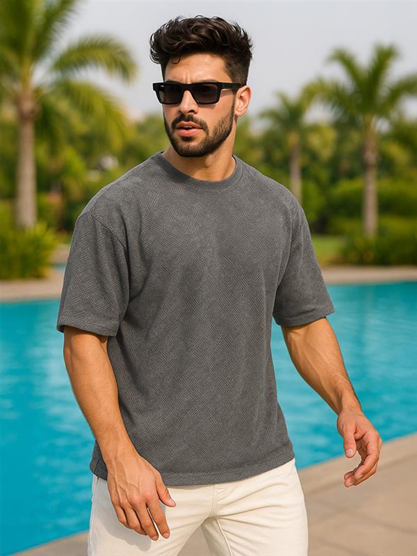 Grey Jacquard Plain Oversized Exclusive T-shirt