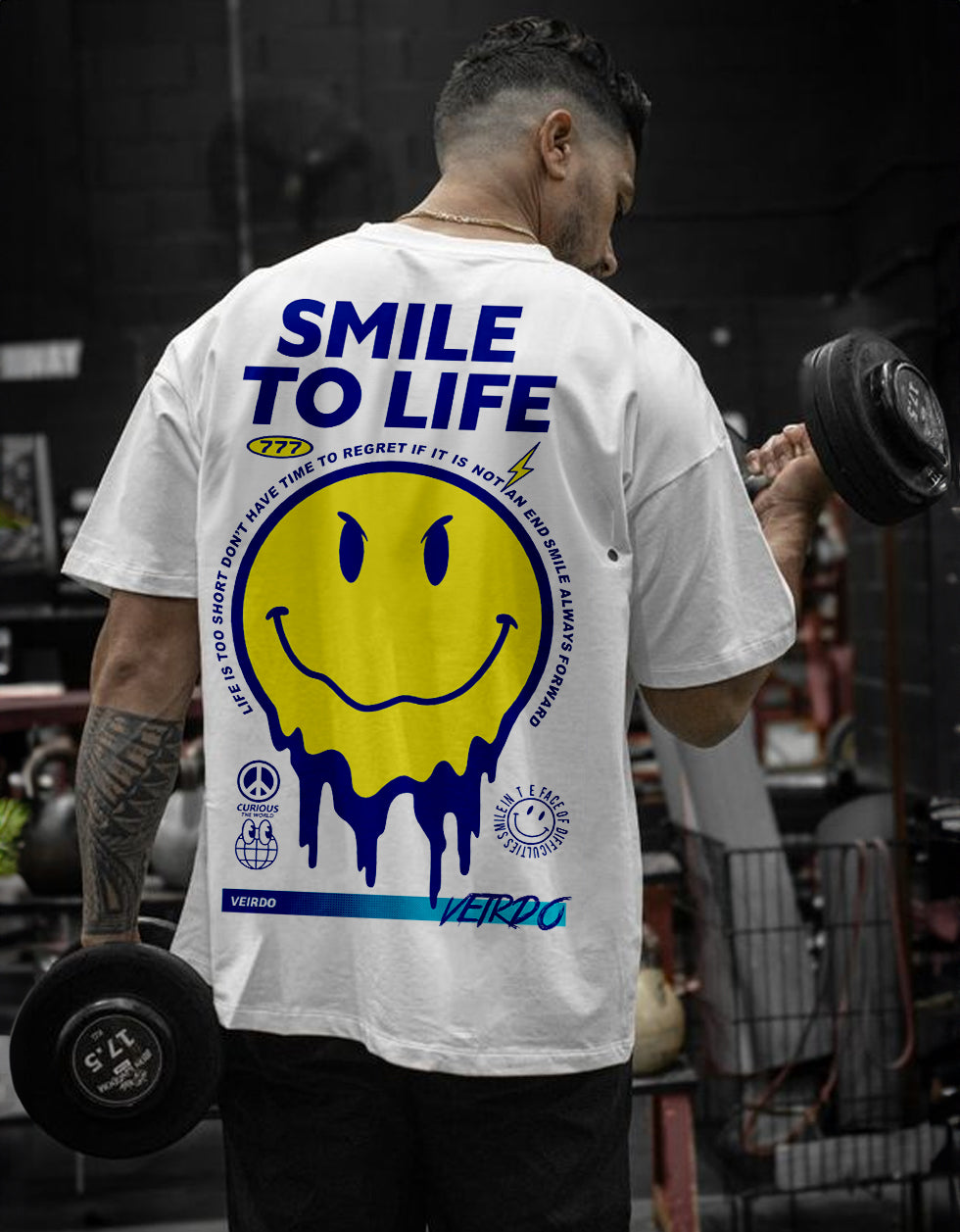 Smile to Life White Oversized Back Graphic Printed T-shirt