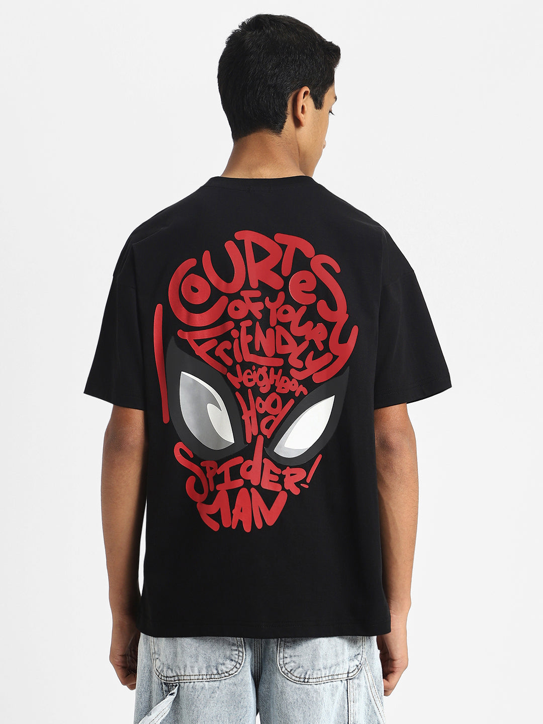 Spiderman Black Oversized Graphic Back Printed Boys T-shirt – Veirdo