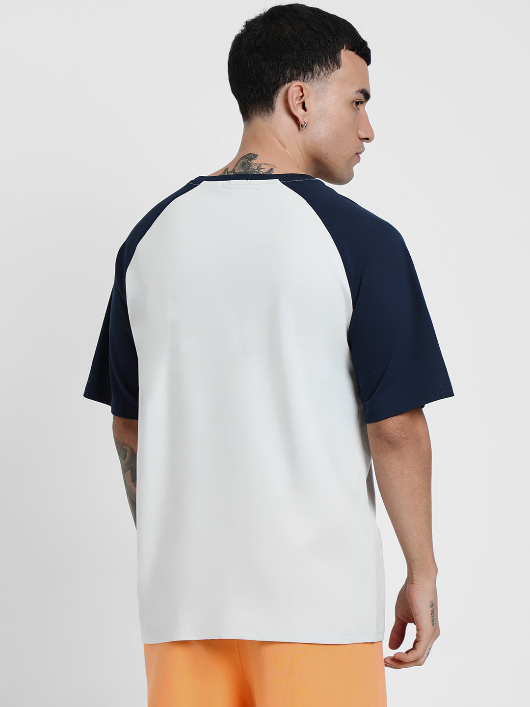 Grey-Navy Raglan Oversized Typography Printed T-shirt