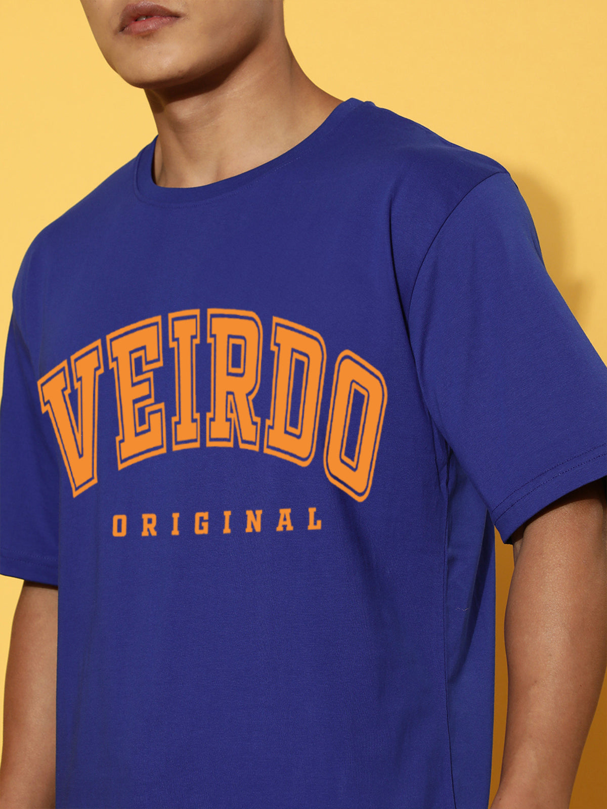 Veirdo Original Royal Blue Oversized Typography Brand Printed  T-shirt