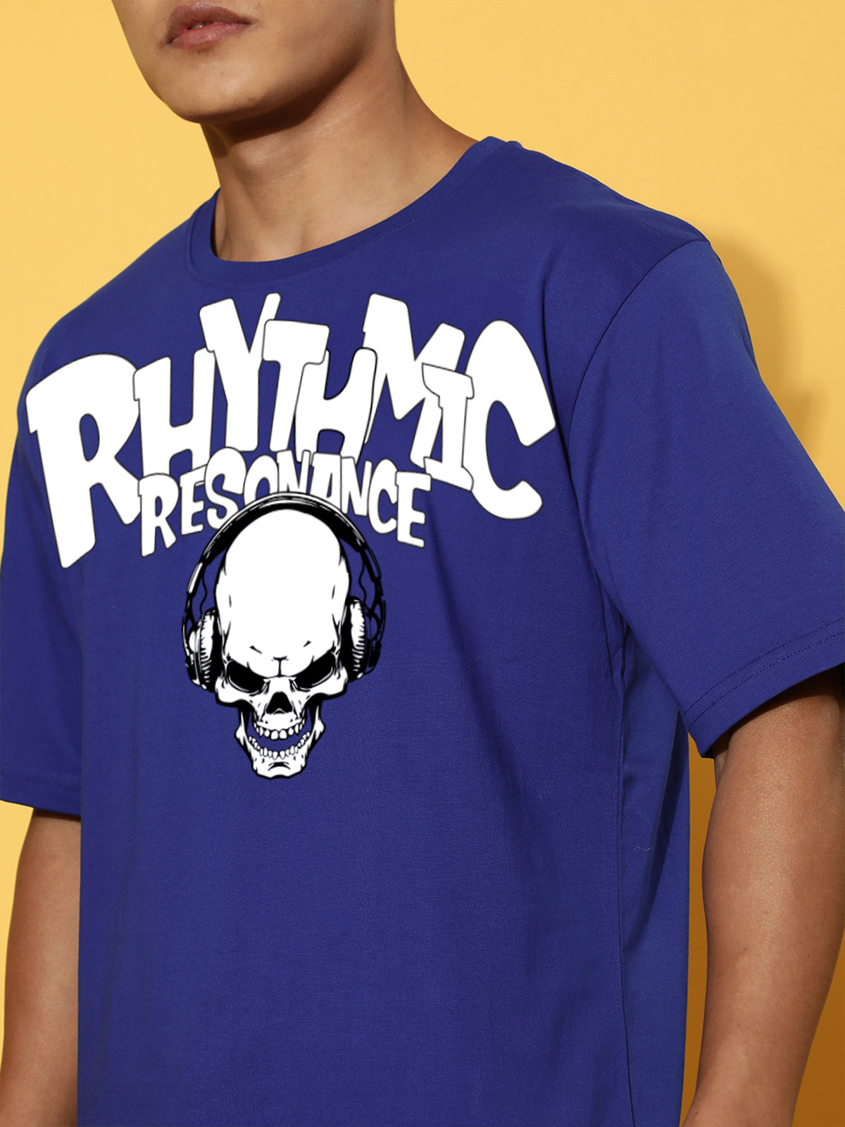 RHYTHMIC Royal Blue Oversized Typographic Front Printed T-shirt