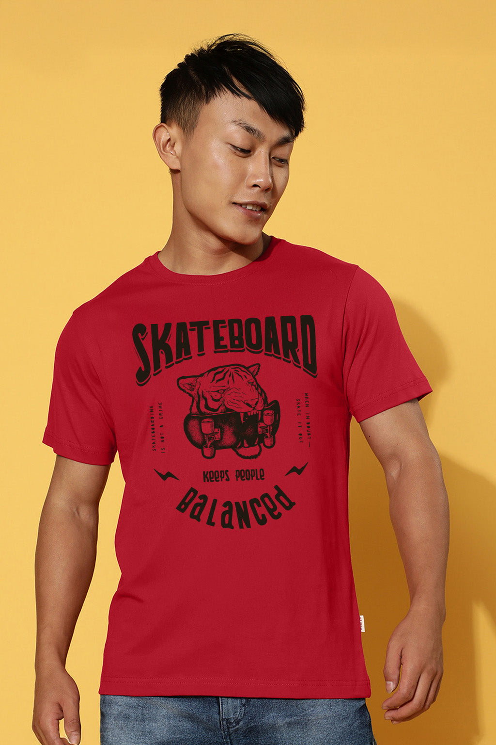 Skateboard Red Regular Fit Printed T-shirt
